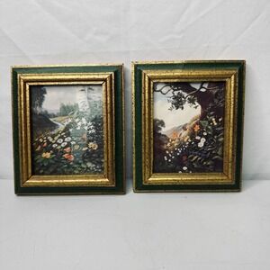 Set of 2 Vintage Framed Landscape Art Prints Birch Trees & Forest Scene